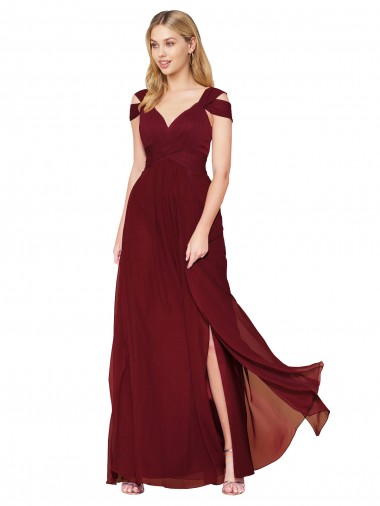 Online Off the Shoulder Long Chiffon Bridesmaid Dress / Formal Prom Dress with Side Slit UK