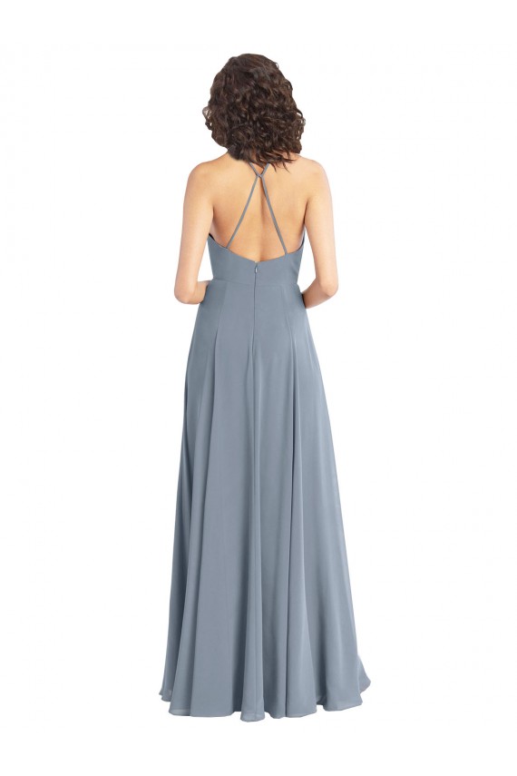 Online Slim A-Line Cowl Neck Long Chiffon Bridesmaid Dress with Side High Slit UK