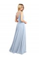 Online Draped Cowl Neck Tied Straps Long Chiffon Bridesmaid Dress with Slit UK