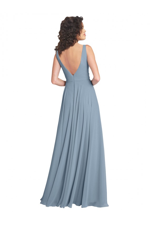 Online Faux Surplice Bodice Long Chiffon Bridesmaid Dress with V-Neckline UK