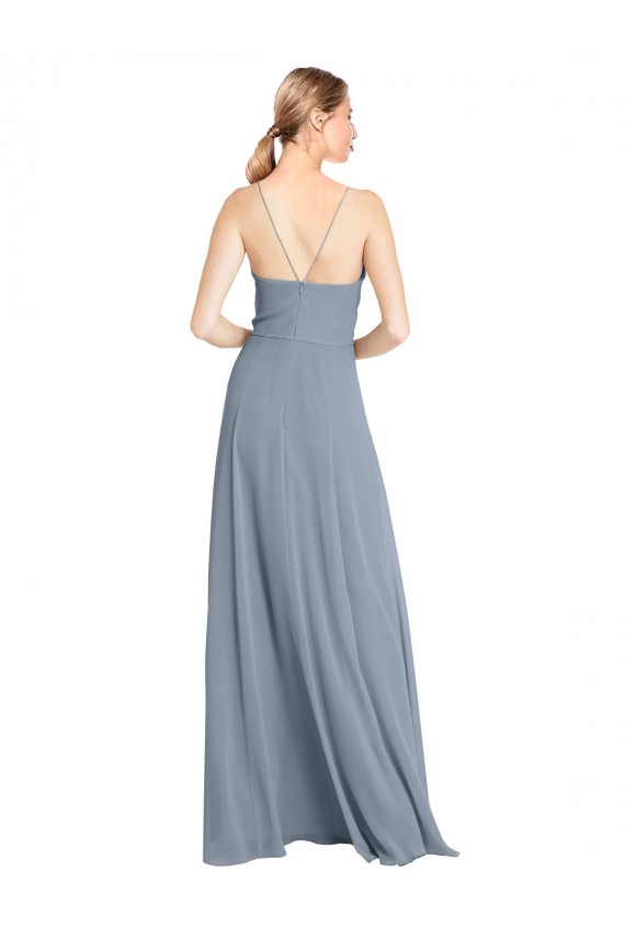 Online Spaghetti Straps V-Neckline Long Chiffon Bridesmaid Dress with High Slit UK