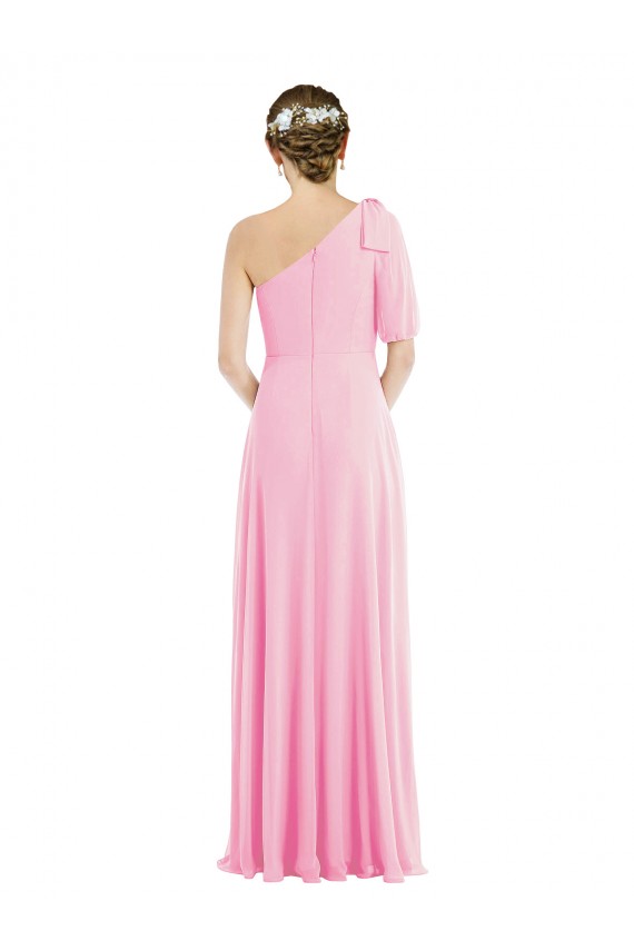 Online Bow One Shoulder Flounce Sleeve Maxi Bridesmaid Dress UK