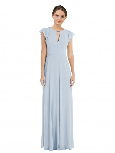Online Flutter Sleeve V Keyhole Chiffon Maxi Formal Bridesmaid Dress UK