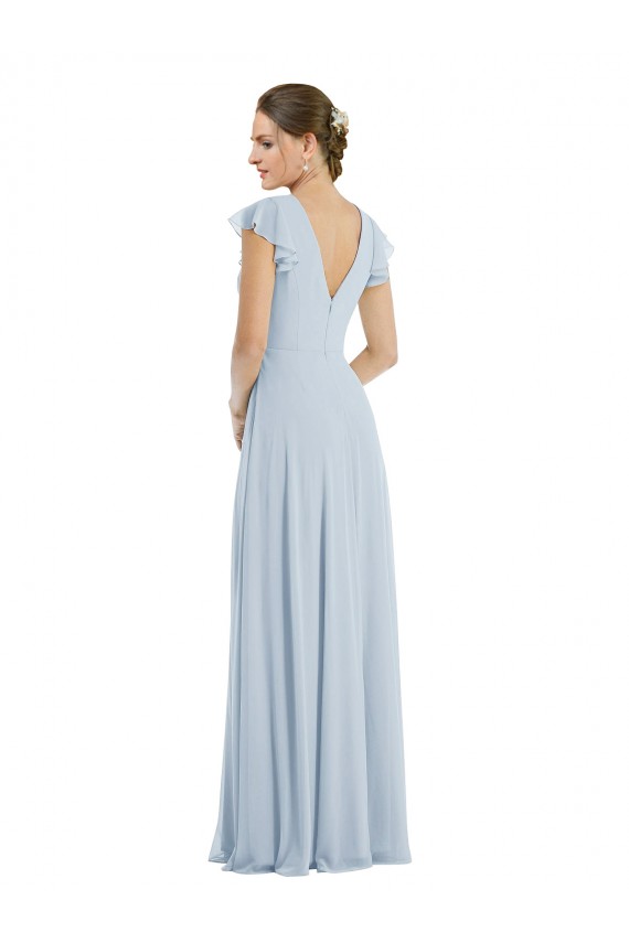 Online Flutter Sleeve V Keyhole Chiffon Maxi Formal Bridesmaid Dress UK