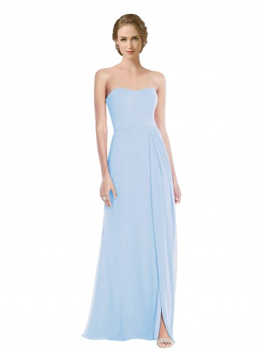 Online Strapless Sweetheart Maxi Bridesmaid Dress with Pleated Front Slit UK