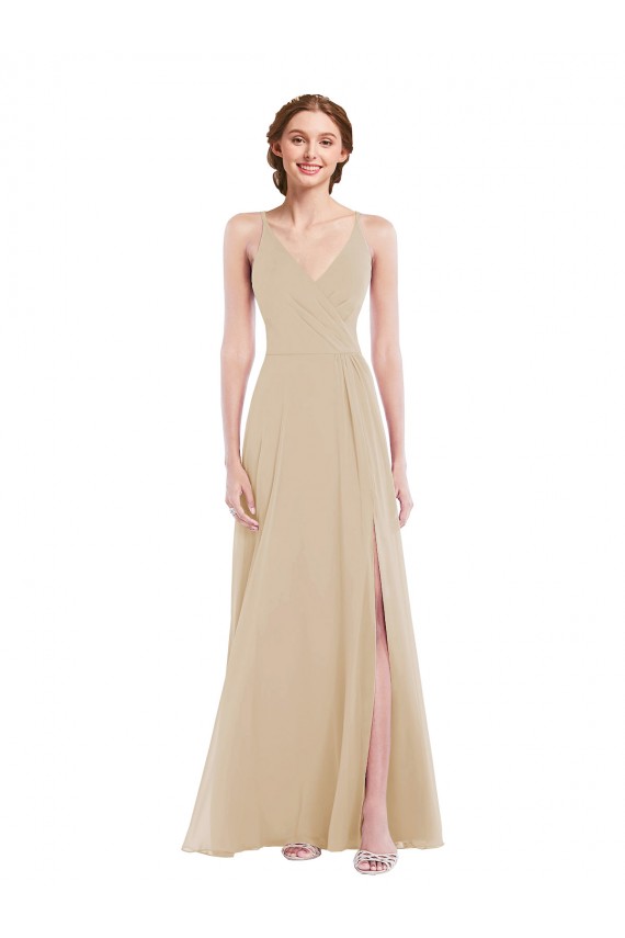 Online Faux Wrap Criss Cross Back Maxi Bridesmaid Dress with Front Slit UK