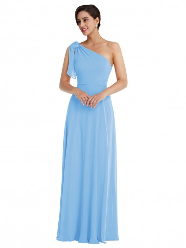 Online Draped One Shoulder Maxi Bridesmaid Dress with Scarf Bow UK