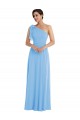 Online Draped One Shoulder Maxi Bridesmaid Dress with Scarf Bow UK
