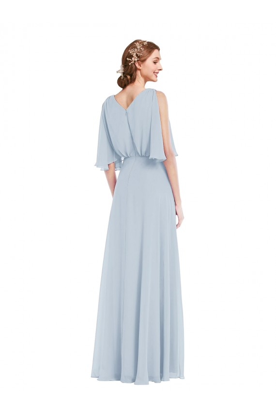 Online V-Neck Split Sleeves Blouson Bodice Maxi Bridesmaid Dress UK