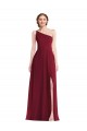 Online One Shoulder Chiffon Maxi Bridesmaid Dress with Shirred Front Slit UK