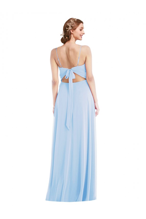 Online Tie Back Cutout Maxi Formal Bridesmaid Dress with Front Slit UK