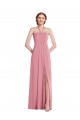 Online Draped Chiffon Grecian Column Bridesmaid Dress with Front Slit UK