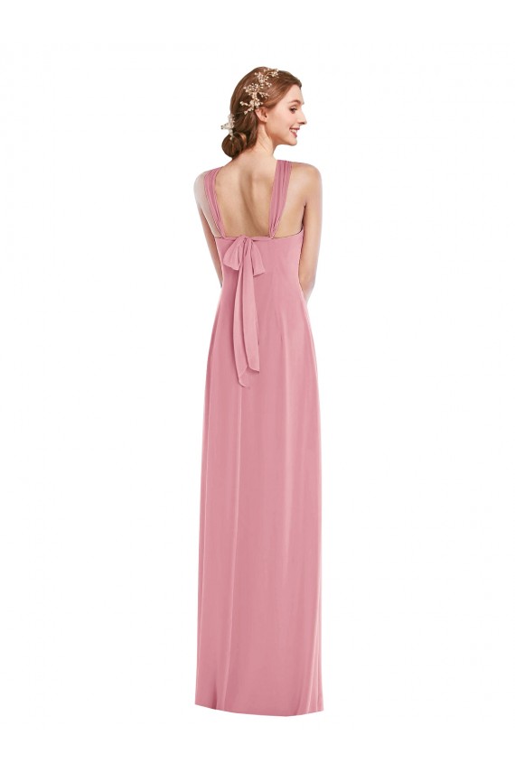 Online Draped Chiffon Grecian Column Bridesmaid Dress with Front Slit UK