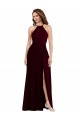 Online Halter Spaghetti Straps Maxi Bridesmaid Dress with Front Slit UK