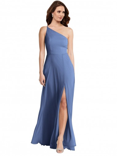 Online One Shoulder Full Length Maxi Formal Bridesmaid Dress with Flirty Slit UK