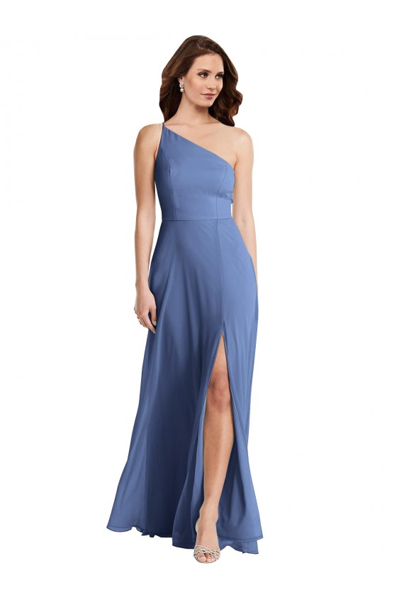 Online One Shoulder Full Length Maxi Formal Bridesmaid Dress with Flirty Slit UK