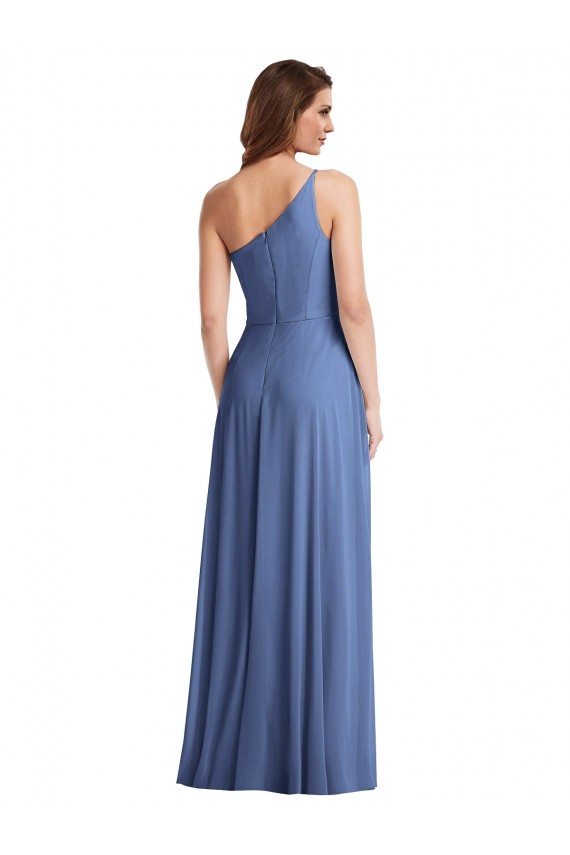 Online One Shoulder Full Length Maxi Formal Bridesmaid Dress with Flirty Slit UK