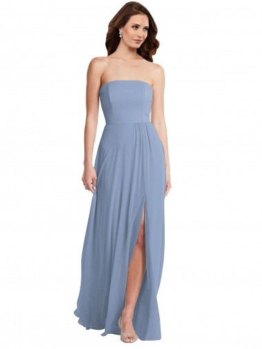 Online Strapless A-Line Maxi Bridesmaid Dress with Front Slit UK