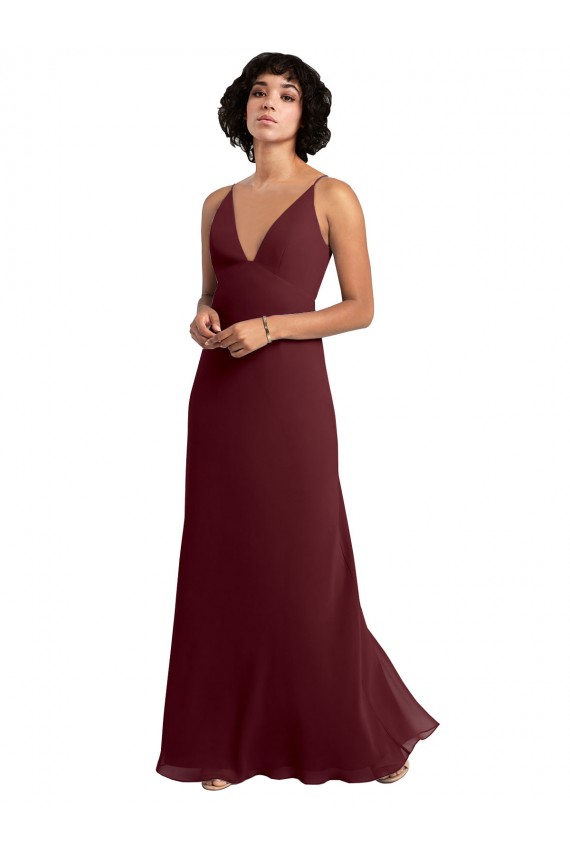 Online Notched Neckline Empire Waist Chiffon Slip Bridesmaid Dress UK