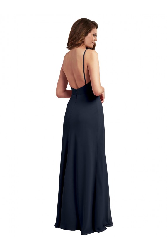 Online Scoop Neck Long Chiffon Open Back Bridesmaid Dress with Spaghetti Straps UK