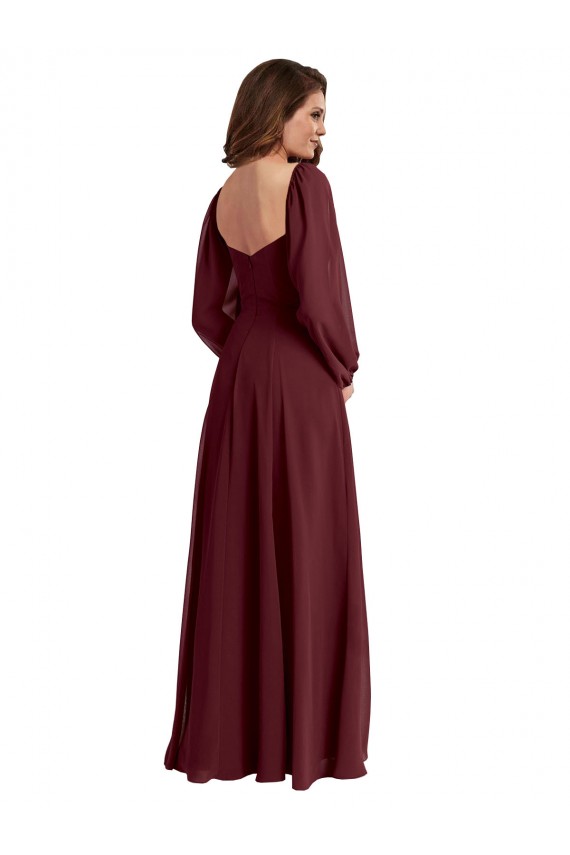 Online Sheer Long Sleeves Chiffon Bridesmaid Dress with High Slit UK