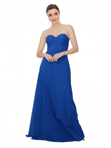 Online Strapless Sweetheart Draped Chiffon Bridesmaid Dress UK