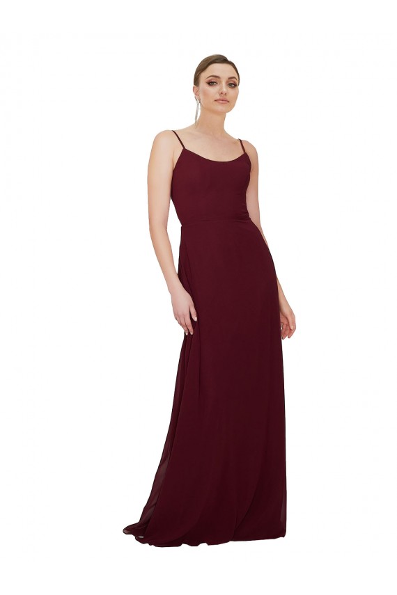 Online Scoop Neck Tied Keyhole Back Chiffon Bridesmaid Dress UK