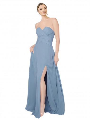 Online Draped Sweetheart Chiffon Bridesmaid Dress with Front Slit UK