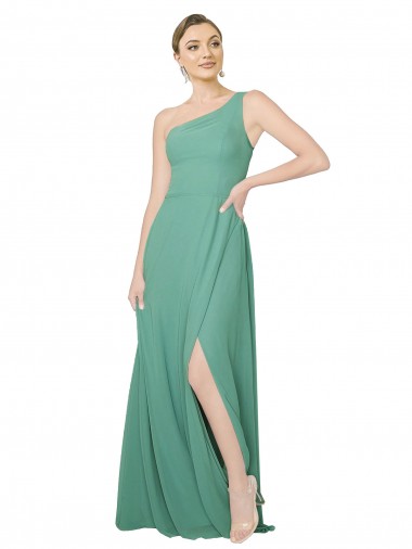 Online One Shoulder Asymmetric Chiffon Bridesmaid Dress with Pockets UK
