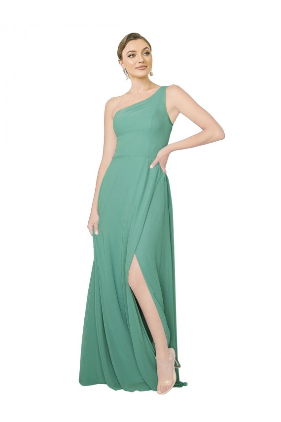 Online One Shoulder Asymmetric Chiffon Bridesmaid Dress with Pockets UK