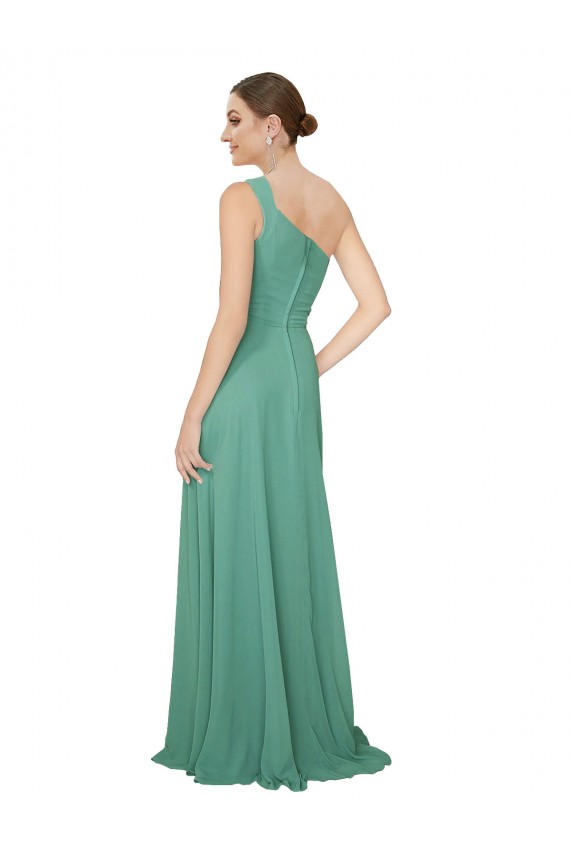 Online One Shoulder Asymmetric Chiffon Bridesmaid Dress with Pockets UK