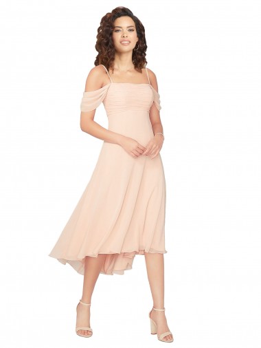 Online Cold Shoulder Midi Length Short Chiffon Bridesmaid Dress UK