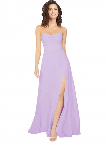 Online Draped Sweetheart Long Chiffon Bridesmaid Dress with Front Slit UK