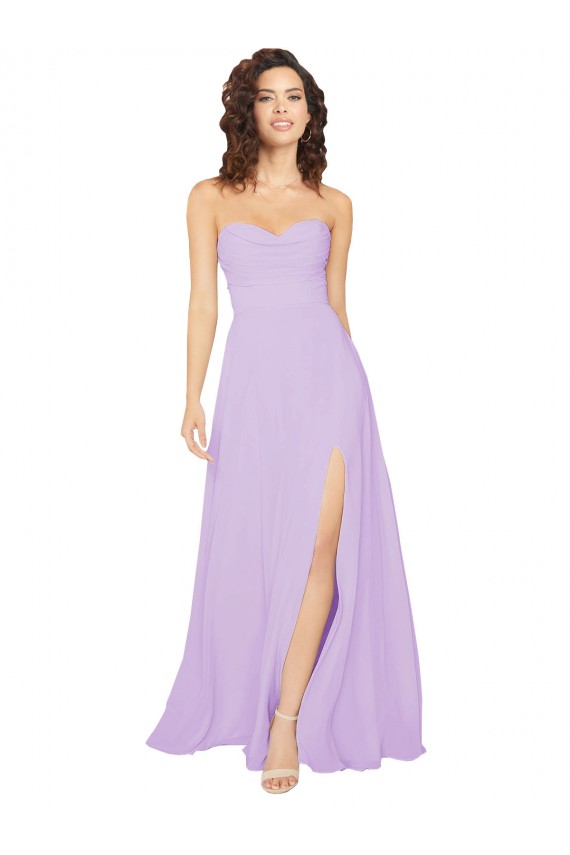 Online Draped Sweetheart Long Chiffon Bridesmaid Dress with Front Slit UK