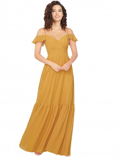 Online Ruched Keyhole Back Boho Chiffon Bridesmaid Dress UK