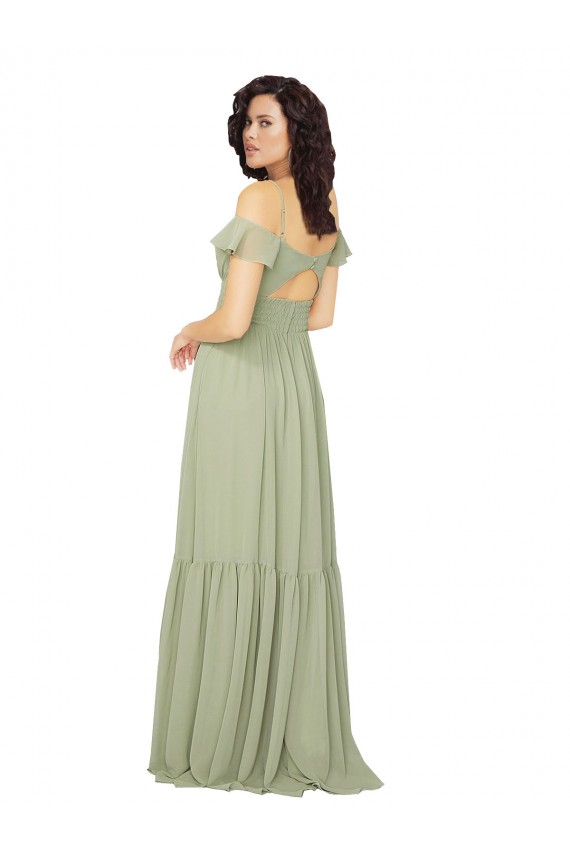 Online Ruched Keyhole Back Boho Chiffon Bridesmaid Dress UK