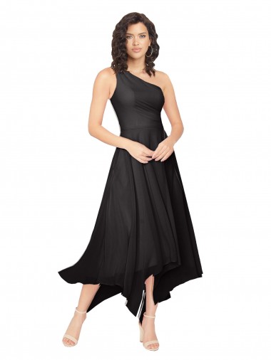 Online Midi Length One Shoulder Chiffon Cocktail Bridesmaid Dress UK