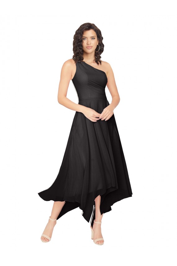 Online Midi Length One Shoulder Chiffon Cocktail Bridesmaid Dress UK