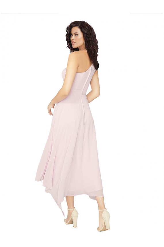 Online Midi Length One Shoulder Chiffon Cocktail Bridesmaid Dress UK