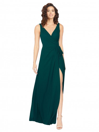 Online V-Neck Chiffon Bridesmaid Dress with Front Skirt Slit UK