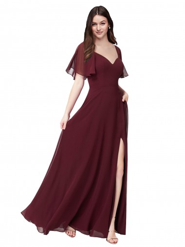 Online Chiffon Flutter Sleeve Sweetheart Bridesmaid Dress UK