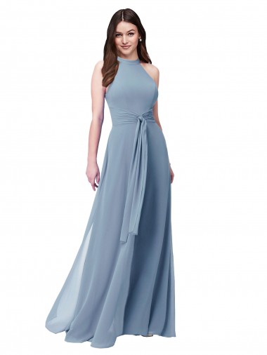 Online Halter High Neck Chiffon Dress with Sash UK
