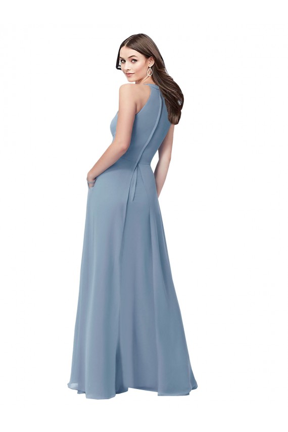 Online Halter High Neck Chiffon Dress with Sash UK