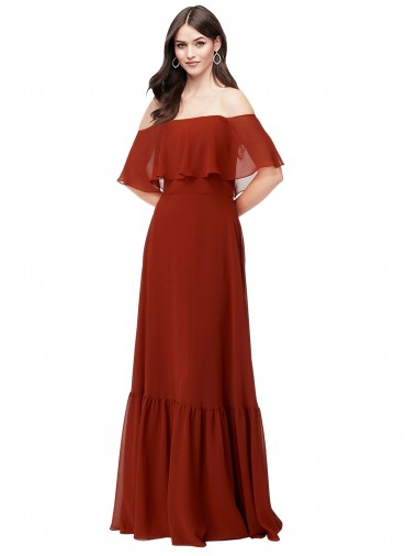 Online Off the Shoulder Ruffle Chiffon Bridesmaid Dress UK