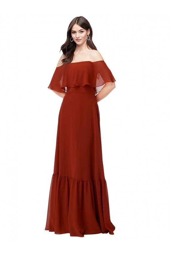Online Off the Shoulder Ruffle Chiffon Bridesmaid Dress UK