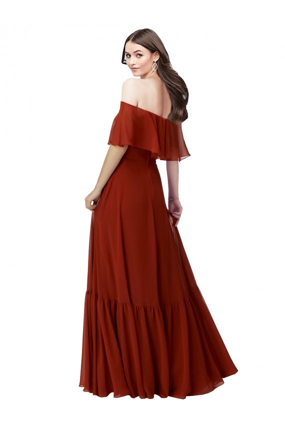 Online Off the Shoulder Ruffle Chiffon Bridesmaid Dress UK
