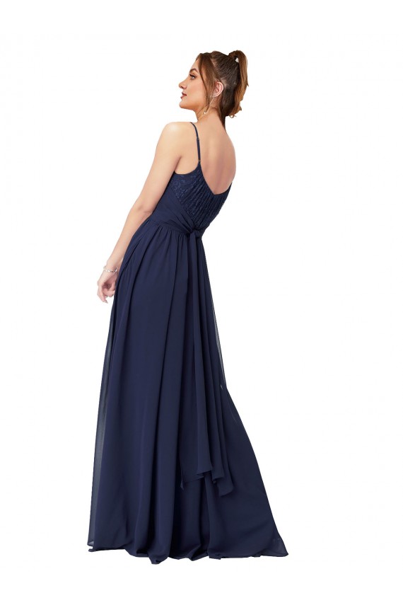 Online Long Chantilly Lace and Ruched Chiffon Bridesmaid Dress with Pockets UK