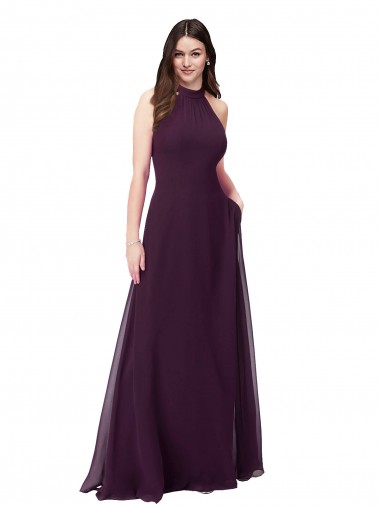 Online Chiffon High-Halter Bridesmaids Dress with Keyhole Back UK
