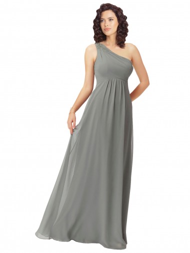 Online Embroidered One Shoulder Chiffon Bridesmaid Dress UK