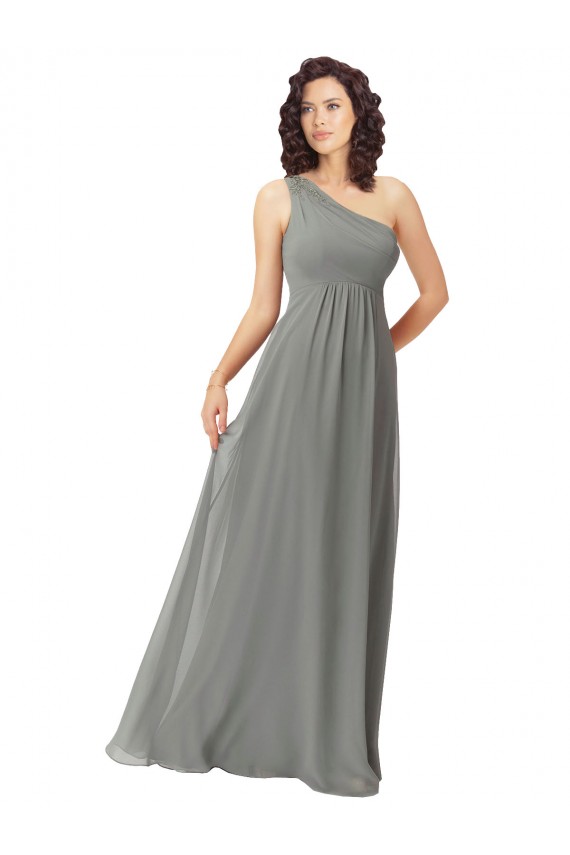 Online Embroidered One Shoulder Chiffon Bridesmaid Dress UK